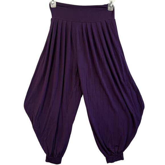 BOHO Harem Pants Purple Pleated Drop Crotch Elastic Waist Yoga Lounge S/M - Picture 2 of 8